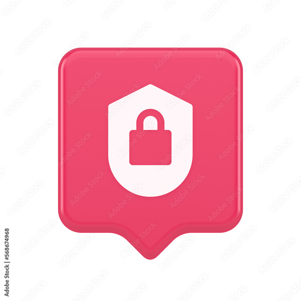 Poster lock shield security button privacy blocked password service web app 3d realistic speech bubble icon