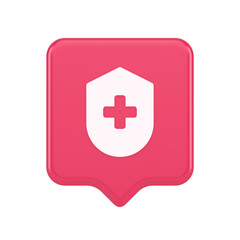 Medical secure shield check plus button approval confidential medicine protection 3d speech bubble icon