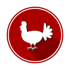 Circular panel with red free-range chicken on white background