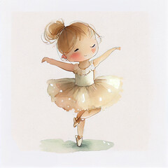 Watercolor illustration of a cute ballerina. Generative ai