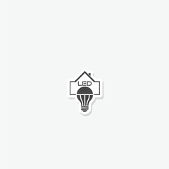 Led light bulb house logo sticker isolated on gray background