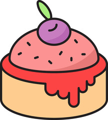 Pudding Cake with Berry Illustration
