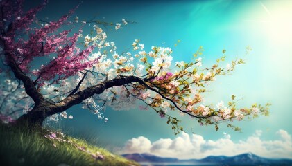 Obraz na płótnie Canvas Cherry Blossom day background illustration spring blooming generatie ai