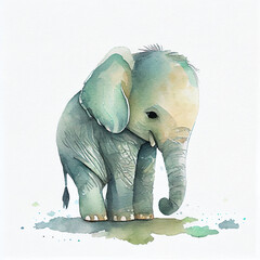 Watercolor illustration of an elephant. Generative ai