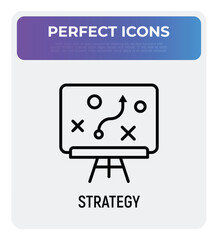 Business strategy thin line icon. Planning of tactics on blackboard. Vector illustration.