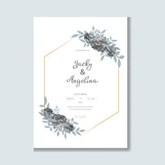 Flower Frame Watercolor Vector set. Flora Wreath Watercolor. Flower with gold frame. Rose and anemone flower. Template wedding invitation card