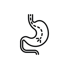 Fototapeta premium Gastroscopy thin line icon: endoscope in stomach. Medical test. Modern vector illustration.