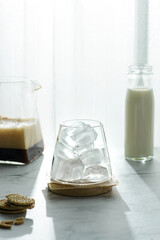 iced coffee and milk, preparation