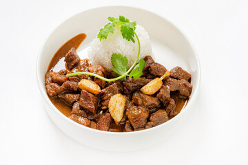 beef with rice and sauce