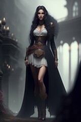 a beautiful girl in a luxury dress, short, dark beauty in a dynamic pose, in the image of a catwoman, fantasy, generated by AI masterpiece