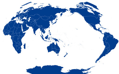 World Map vector. Blue similar world map blank vector on white background.  Blue similar world map with borders of all countries and Australia States, Antarctica.   Stock vector. EPS10.