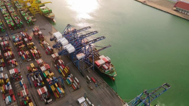 Timelapse Of Hongkong International Container Yard Industrial Port With Goods And Cargo Ship