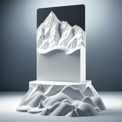 Snowcapped mountain background with frosty white podium display AI generation