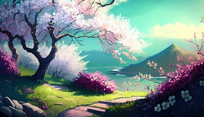 Spring Sakura blossom wallpaper generative ai