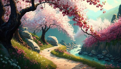 Obraz na płótnie Canvas Spring Sakura blossom wallpaper generative ai