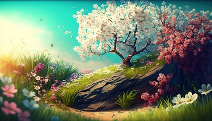 Naklejka premium Spring Sakura blossom wallpaper generative ai