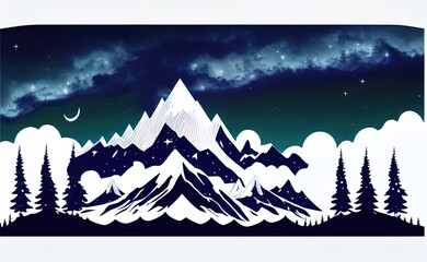 Fototapeta na wymiar Starry sky mountain background decorations with a few trees in the foreground on the sides