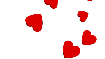 Red hearts of various sizes on white background. 3D illustration. 3D CG. 3D illustration. PNG file format.	