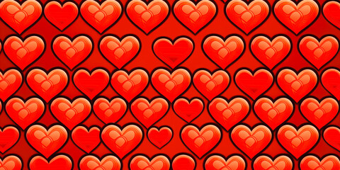 seamless pattern with red hearts, banner, background - illustration - Generative AI