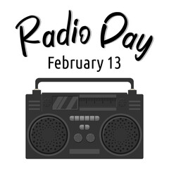 World Radio Day. Postcard for celebration. Template for background, banner, postcard, poster with text caption. Vector illustration. Retro vintage illustration