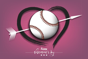 Happy Valentines Day.Baseball ball and heart