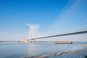 High-speed railway cable-stayed bridge on Yangtze River