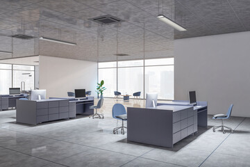 Fototapeta na wymiar Modern minimalistic coworking interior with furniture. 3D Rendering.