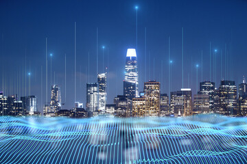 Smart city, high speed internet and big data connection technology concept digital graphic wire...
