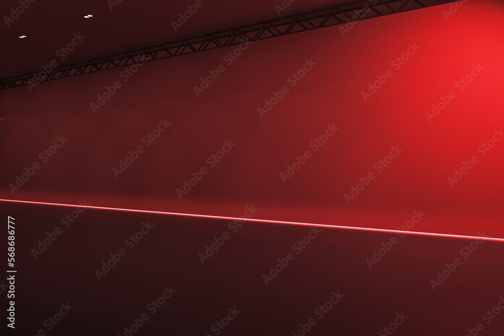 Poster Abstract red stage interior with mock up place on wall. Performance and advertisement concept. 3D Rendering.