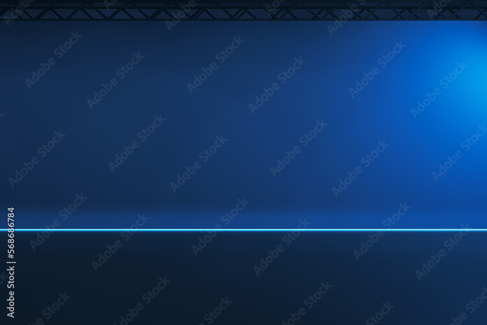 Poster abstract blue stage interior with mock up place on wall. performance and advertisement concept. 3d r
