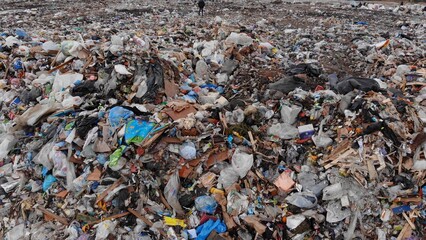 Large landfill near the metropolis in autumn.