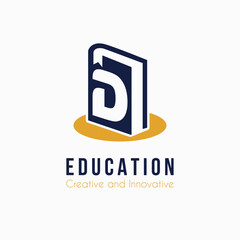 Initial D Letter with Book Icon for E Book, Library, Education, Book Store Business Logo Idea Template