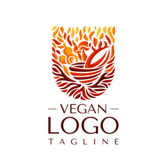 Hot fire vegan meal logo design template