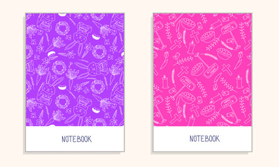 Cover for notebook in doodle style with Easter hand draw elements on light background. Vector illustration.