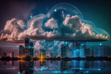 Plakat Cloud computing on smart city. Generative AI