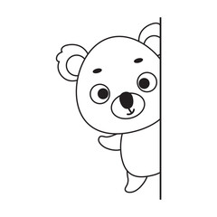 Coloring page cute little koala peeking around corner. Coloring book for kids. Educational activity for preschool years kids and toddlers with cute animal. Vector stock illustration