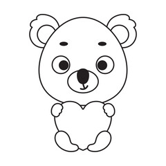 Coloring page cute little koala holds heart. Coloring book for kids. Educational activity for preschool years kids and toddlers with cute animal. Vector stock illustration