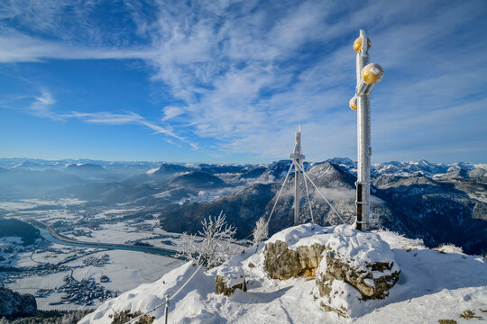 Austria, Tyrol, Summit cross on Kranzhorn mountain