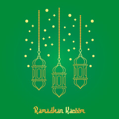 Golden Ramadhan Lantern with Green Gradient Background
