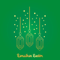 Golden Ramadhan Lantern with Green Gradient Background