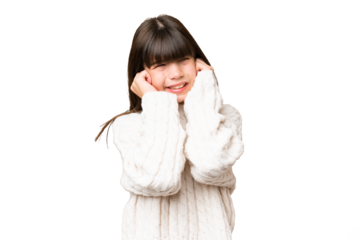 Little caucasian girl over isolated background frustrated and covering ears