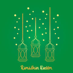 Golden Ramadhan Lantern with Green Gradient Background