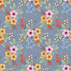 Colorful flowers and leaf design seamless pattern. Can be used for fabric textile wallpaper.