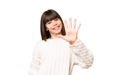Little caucasian girl over isolated background counting five with fingers