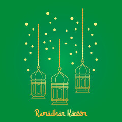 Golden Ramadhan Lantern with Green Gradient Background