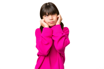 Little caucasian girl over isolated background frustrated and covering ears