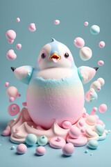 Obraz premium Realistic AI art animals. Pinguin in pastel rainbow colors. Marshmellow texture.