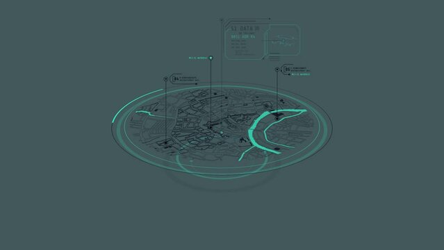 Looped animation of a map fragment with callouts HUD element.