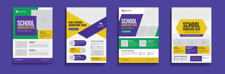 School admission flyer design bundle, Children back to school poster, online school template design, a4 Kids back to school education admission editable template design