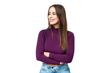 Young beautiful woman over isolated chroma key background looking to the side